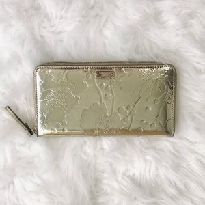 KATE SPADE Shiny Gold Leather Zip Around Wallet